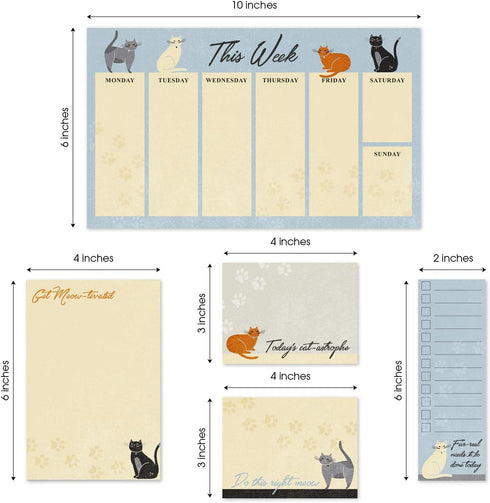 Cat Lover Sticky Note Ensemble Set - Kitten Themed Repositionable Notepad Desk Set with 5 Adorable Designs