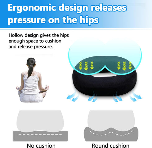 Tailbone Donut Pillow Seat Cushion for Pain Relief - Orthopedic Gel & Memory Foam with Cooling Layer, Non-Slip Base