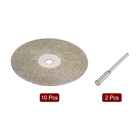 10pcs Diamond Cutting Wheel 35mm Full Sand Diamond Wheels Cut Off Discs with 2pcs 3mm Mandrel for Rotary Tools