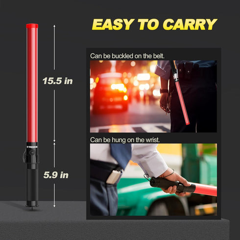 2 Pack Traffic Wand - 21 Inch LED Control Wand with 3 Flashing Modes, Red Safety Baton for Traffic Control
