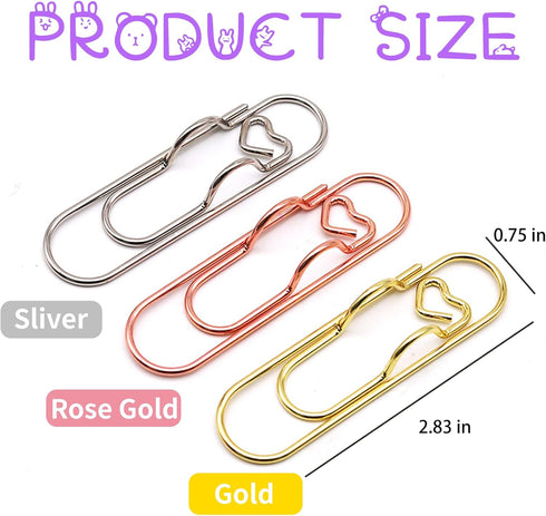 Pen Holder for Notebook, 20PCS Metal Pen Clips with Heart, Cute Journal Paperclips, Large Size Pencil Holder (Rose Gold)