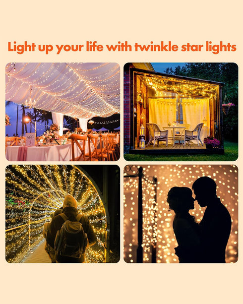 2 Pack 80 240 8 Twinkle Star Solar String Lights Outdoor, Total FT LED Solar Fairy Lights Outside Waterproof Modes