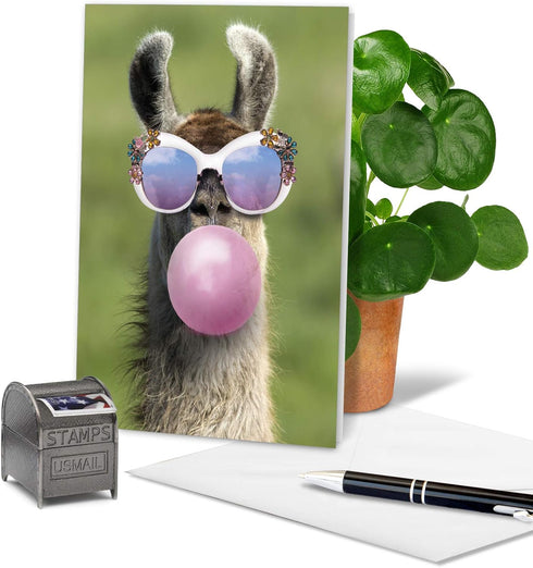 The Best Card Company Birthday Greeting Card - 5 x 7 Inch Envelope, Bday Balloon Llama Design