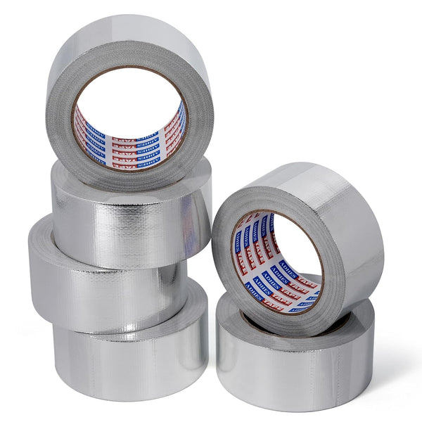 ADHES Professional Glass Fiber Aluminum Foil Tape, 2 Inch x 82 Feet, 6 Rolls Heat Proof Tape for HVAC Repair