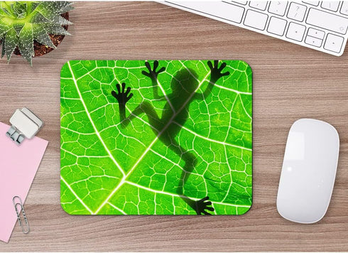 Beabes Frog Square Mousepads for Desktop Notebook, Animal Tree Frog Shadow on Green Leaf Mouse Pads 9.5X7.9 Inch