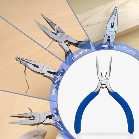Mini Needle Nose Pliers 5" - 5 Pack KAIHAOWIN Small Long Nose Pliers with Wire Cutters, Precision Set for Crafts/Jewelry