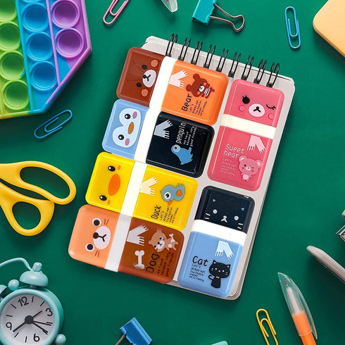 Performore 6 Pack of Cute Pencil Erasers for Kids - Mixed Fun Style Animal Themed with Clean Up Roller Pencil Rubber