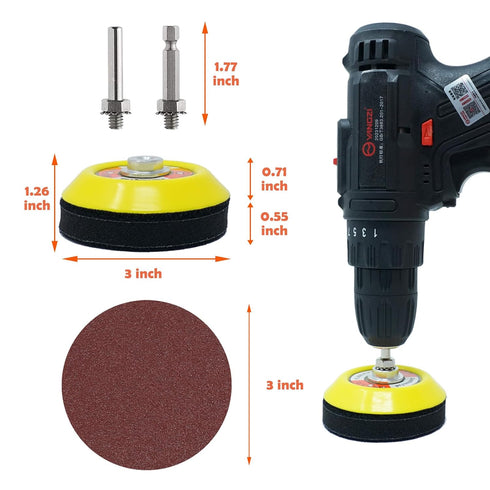 100-Piece Sanding Discs Pad 3-Inch with 2Pcs Sanding Sponge Buffing Blocks, 1/4" Shanks, Multiple Grits