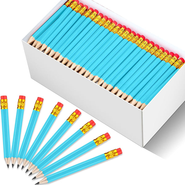Outus 144 Pieces Light Blue Golf Pencils - HB Half Pencils with Eraser - 3.5 Inch Mini Pencils for Kids Baby Shower