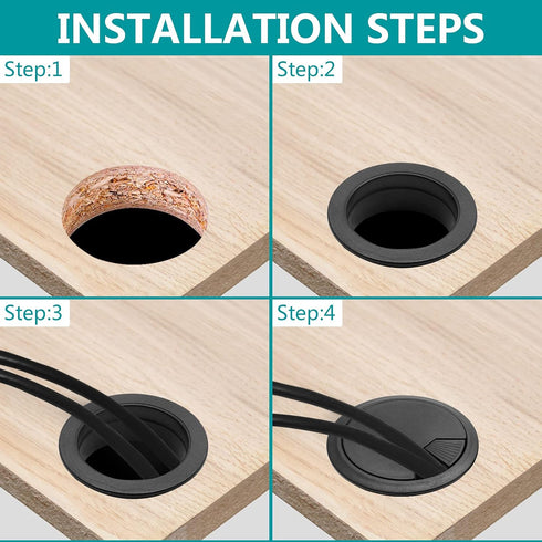 5Pcs 2-3/8" / 60mm Computer Desk Grommet, Plastic Round Hole Wire Cover Organizer, Black