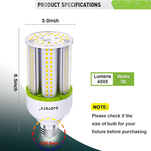 Amazon High Brightness LED Light Bulb, 150W 120W 100W 80W 60W 30W, E26 Base, 4000LM for Garage, 1 Pack