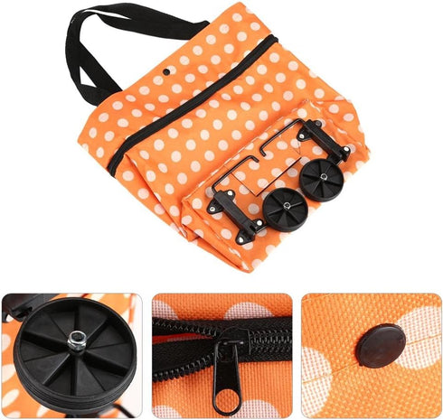 Ciglow Shop.(12-Orange) Shopping Bag, Oxford Cloth Reusable Shopping Bags with Wheel Rolling Dual-Purpose Foldable