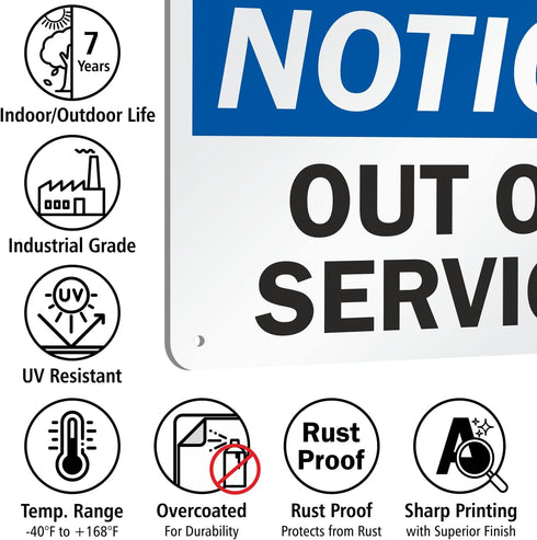 SmartSign-U9-2382-NA "Notice - Out Of Service" Sign | Aluminum 7" x 10", Black/Blue on White