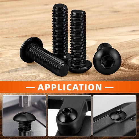 M3-0.5 x 6mm Button Head Socket Cap Screws, 50 PCS, Alloy Steel Grade 10.9, Black Oxide