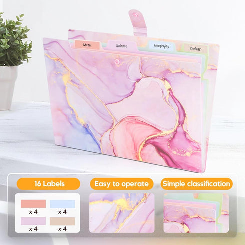 Expanding File Folder,Aesthetic Folders for School, Accordion File Organizer, Aesthetic Folder with Labels,5 Pocket Document Folders for School Office Home(Pink Gold)