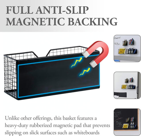 MyGift Magnetic Office Supplies Storage Organizer Baskets, Industrial Matte Black Metal Wire Mesh Mail Slot, 4 Piece Set