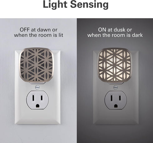 54744, 2 Pack Lights by Night Decorative LED Night Light, Brushed Nickel Flower Design, Plug-in, Dusk to Dawn Sensor
