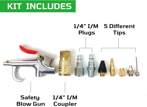3/8" 50ft 10 PVC3850R-10 DYNAMIC POWER x PVC Air Compressor Hose WITH Pieces Air Compressor Accessories Kit.