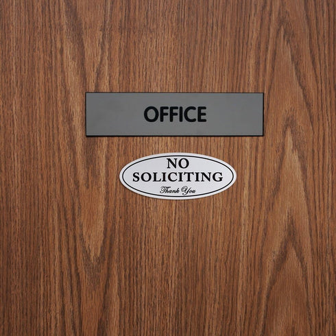 Kichwit No Soliciting Sign for Front Door, Magnetic, Silver, 2.8” x 7”, Keeps Unwanted Visitors Away, Residue Free