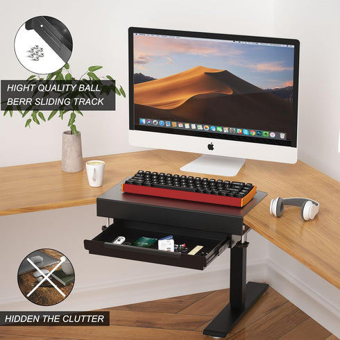 Clamp on Desk Corner Sleeve with Drawer, L Desk Connector Platform with Under Desk Drawer for Extender Desk Space