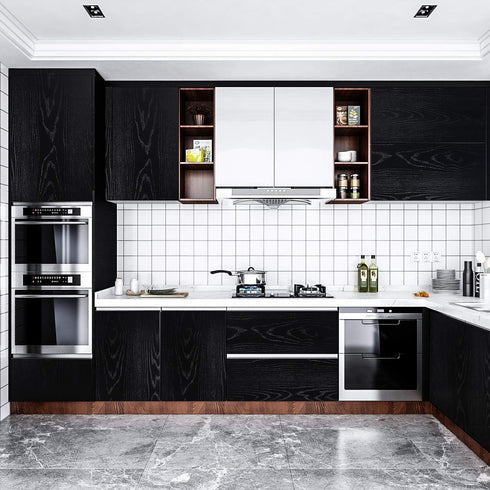 Livelynine Black Wood Contact Paper, Waterproof Vinyl Wrap for Kitchen Cabinet and Countertop, Peel and Stick