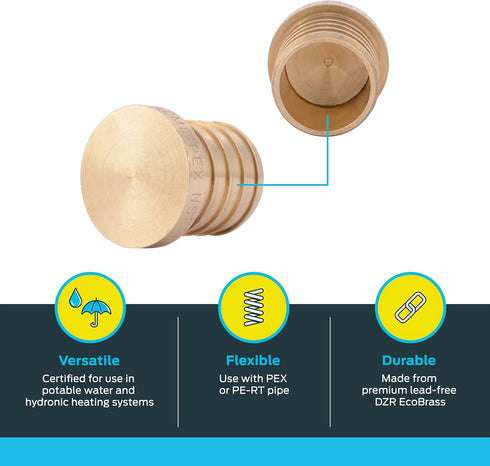 1 Inch Crimp Plug Brass Plumbing Fitting for PEX Pipe by SharkBite