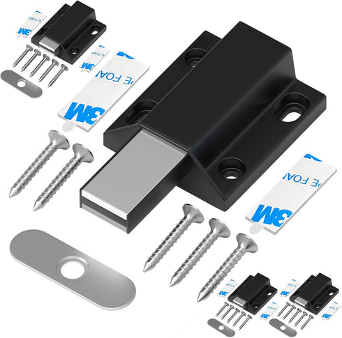 Magnetic Push Latches without nail installation Tonitrui Push to Open Door Latch Magnetic Touch Latches Kitchen Door Push Release Latch for Cabinet Door Closure and popping open (Black 4 Pack)