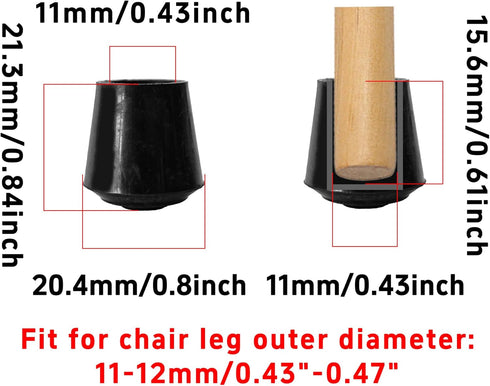bociloy 16Pcs 7/16 Inch 11mm 12mm) Round Chair Leg Caps, Flexible Rubber Tips Cover Furniture Foot Protectors Floor