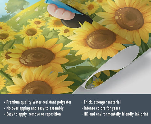 FELIAOQ Cartoon Dairy Cow Mural Wallpaper, Cute Dairy Cow Murals, Sunflower Flowers Murals, Wallpaper for Living Room