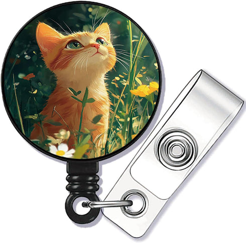 Generic Lovely cat Retractable ID Card Badge Holder with Alligator Clip, Name Nurse Decorative Badge Reel Clip on Card
