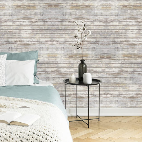 Arthome Rustic Wood Contact Paper, Peel and Stick Self-Adhesive Wallpaper for Countertop Cabinets, 11.8x100'' Gray