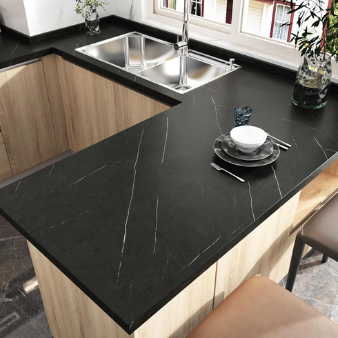Matte Marble Black Contact Paper, 15.8''x78.8'', Peel and Stick Waterproof Wallpaper for Bathroom and Kitchen