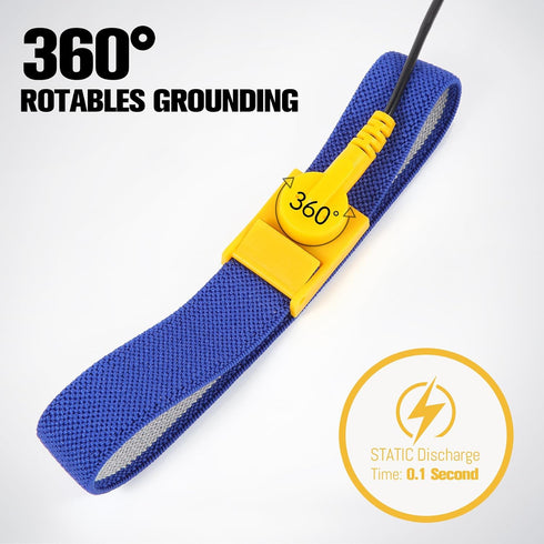 Anti Static Wrist Strap, 7.5" ESD Adjustable Grounding Bracelet with 10‘ Extendable Coil Cable, Fits 5" to 9"