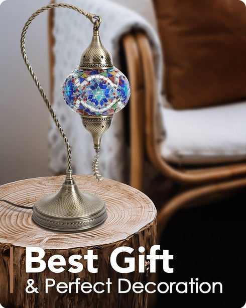 Yarra-Decor Turkish Moroccan Mosaic Table Lamp with Bronze Base, Handmade Tiffany Mosaic Glass Bedside Lamps