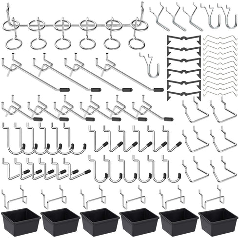 FRIMOONY Pegboard Hooks Assortment, 107 PCS for Organizing Various Tools, Includes Pegboard Bins
