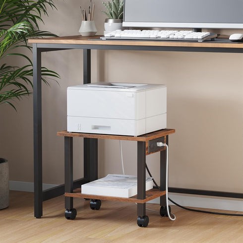 TUTOTAK 2 PS01BB001 Tier Printer Stand, Rolling Printer Cart with Power Outlets and USB Ports, Mobile Printer Table