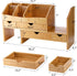 Lawei Bamboo Desk Organizer with Adjustable File Holder, Mini Desk Drawer Tabletop Organization Box with 4 Drawers for