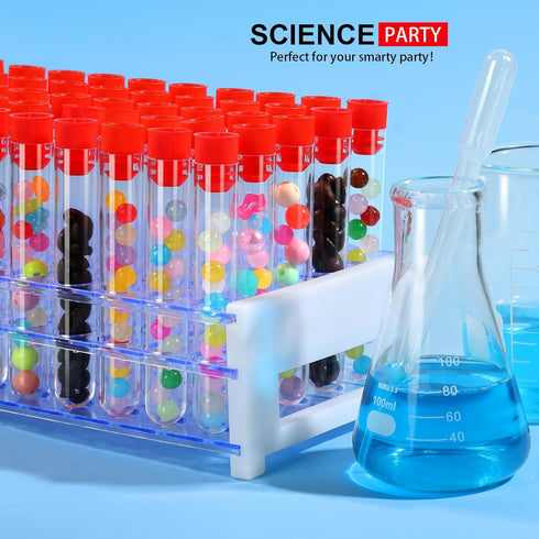 YGDZ Test Tubes with Rack, 50pcs 16x100mm Clear Plastic Test Tubes with Caps and Holder Rack