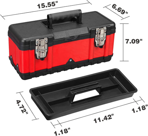 15.5 Inch Jack Boss Steel Tool Box Small Portable Tool Organizer Box with Built-in Short Non-slip Handle Car Box