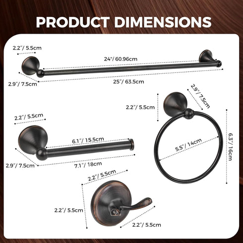 DEGULAS SetOil Set, 24In Set Bathroom Towel Bar Accessories Rubbed Bronze Bathroom Hardware Includes Towel Bar, Towel