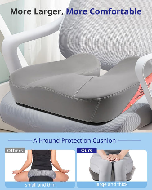 Navenwelle Tailbone Seat Cushion, Extra Large Memory Foam Office Chair Cushion, Ergonomic Pressure Relief Car Seat Pad