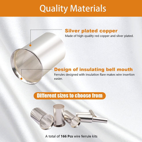 mankk 166 Pcs Wire Ferrules Kits: Silver Plated Copper Crimp Terminal Connector, 8 Sizes AWG