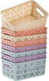 Frcctre 8 Pack Plastic Storage Baskets with Handle, Stackable Organize Bins for Home, Office, Bathroom, School (Flower