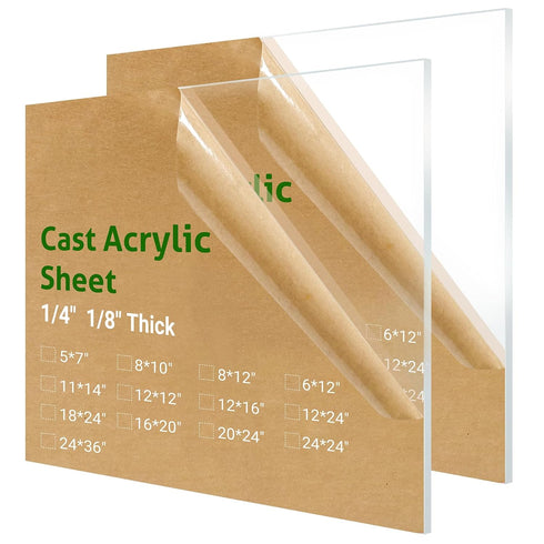2 Pieces 12" x 12" Cast Plexiglass Sheet - 1/8" Thickness Clear Acrylic for Sign, Craft, DIY Display Projects