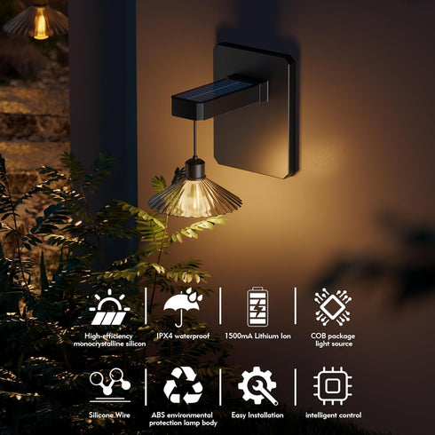 Bulb Outdoor Solar Powered Wall Light with Dusk to Dawn Wall Mount Sconce Anti-Rust Waterproof Hanging Wall Lantern