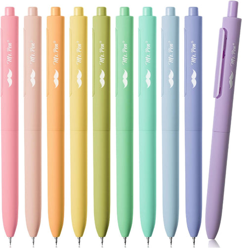 Mr. Pen- Retractable Gel Pens, 10 Pack, Colorful Ink Gel Pens, Pastel Barrels, Fine Point 0.5mm, Cute Pens
