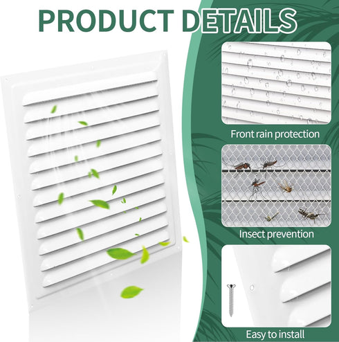 TIHCXNY 1 Pack 12" 12"Inch) (White x Gable Vents, Aluminum Walls, Lofts, Garages etc with Screened Metal Shed Vents