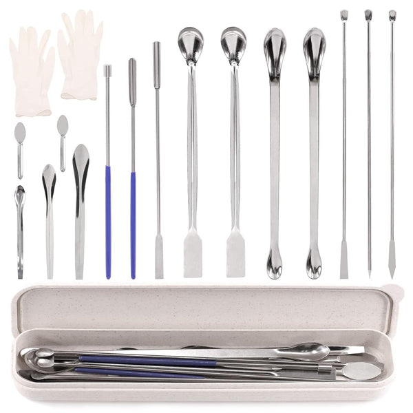Glarks 17Pcs Micro Lab Spoon Kits, Tiny Mixing Spatula, Long Sampling Spoon for Powders, Gel Cap Capsule Filler