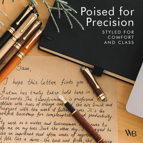 Wordsworth & Black Fountain Pen Set, Luxury Bamboo Wood - Medium Nib, Gift Case; Includes 6 Ink Cartridges & Converter
