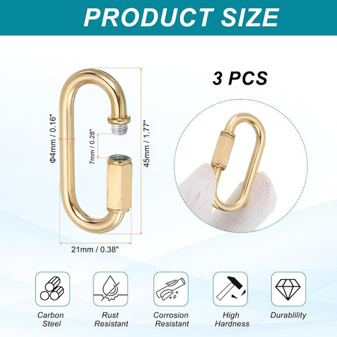 4mm Pack 3 MECCANIXITY Chain Connectors, Thick Quick Link Screw Lock Oval Clips for Chandelier Pendant Lights, Light